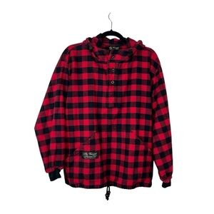 The Vermont Flannel Co Hooded Flannel Pullover Red Buffalo Plaid
